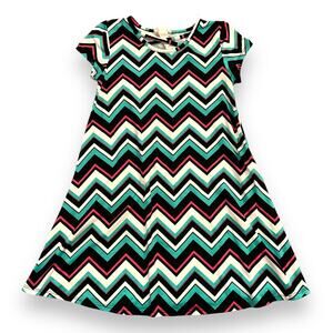 Btween Girls Dress Chevron Print Knee Length Teal Black Pink White Large 10 12